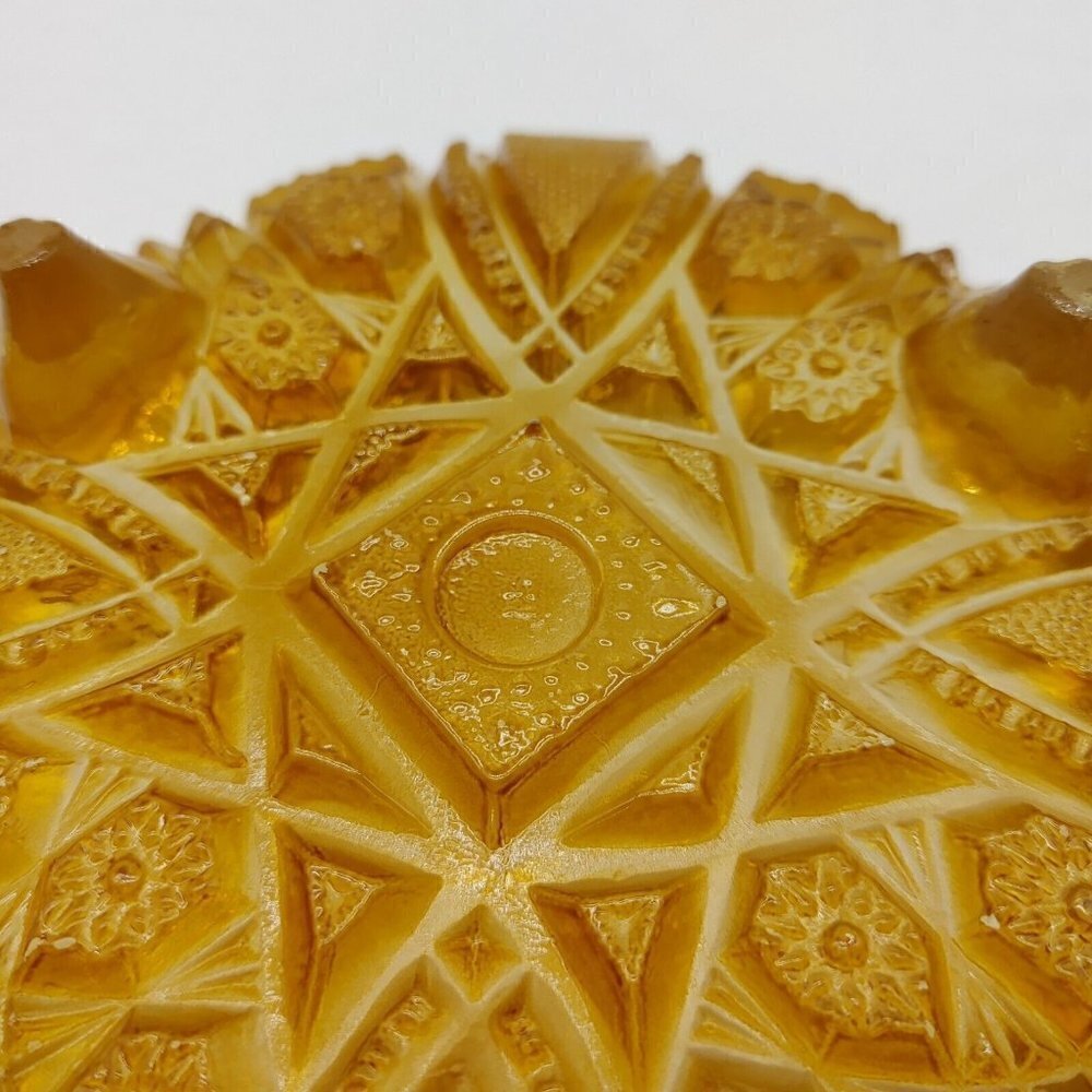 2 Toned Amber Depression Glass Round Mid Century Modern Footed Serving Bowl VTG - Picture 9 of 11